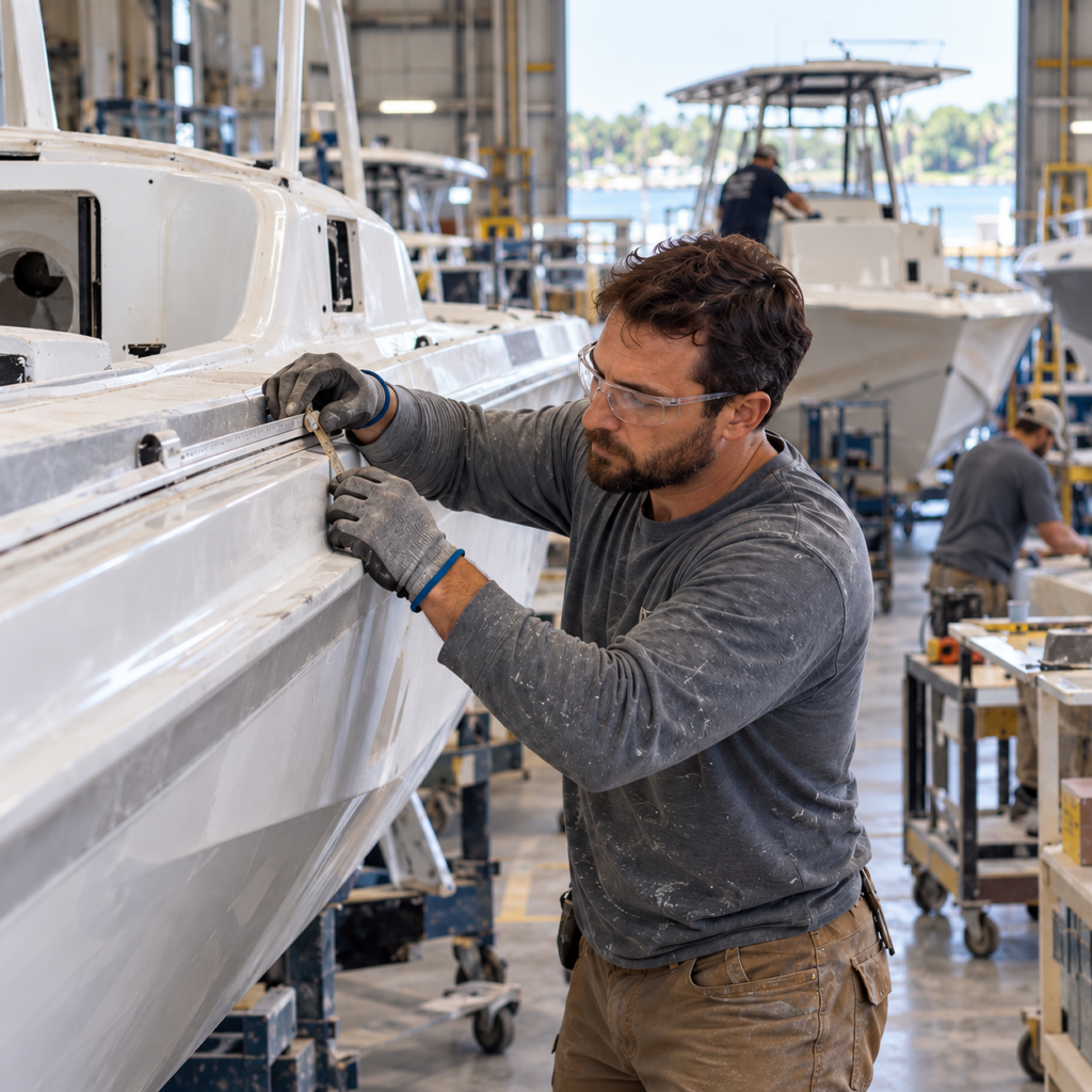 Man building a boat